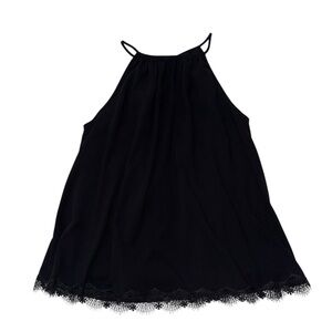 Susana Monaco Black Halter Lace Trim Blouse Top Size 6